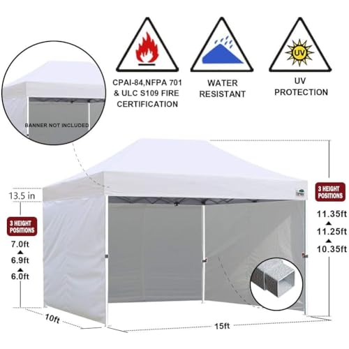 Image of Eurmax USA 10x15 Pop Up Canopy Tent,Commercial Tent with Patented No-Tip Rolling Bag,4 Zippered Removable Walls,UV & Water Resistant Canopy Top,Heavy Duty Outdoor Gazebo,Instant Shelter(Khaki)