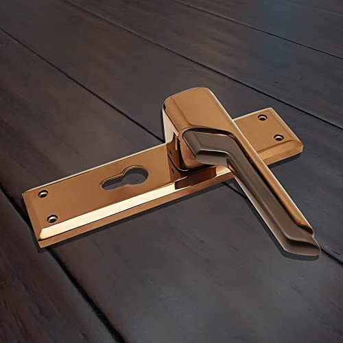 Image of Volo Luxury Series 10 inch Handle On Plate Mortise Door Lock | Bedroom Door Lock with Brass Cylinder and 10 inch Lock Body for Home /Hotels /Office with 3 Brass Computerised Keys (PVD Rose Gold)