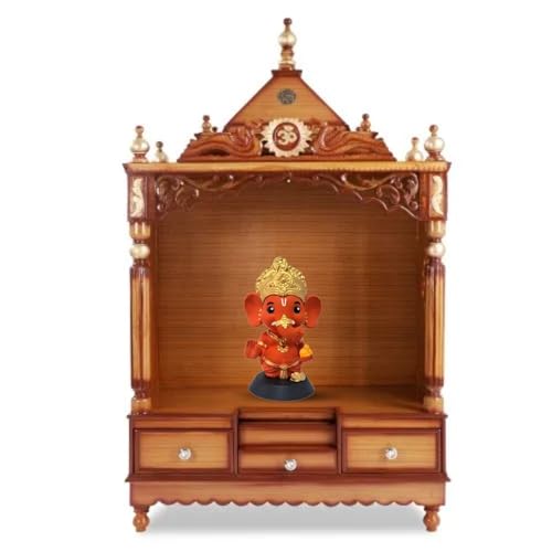Image of Ganesha Idol for Home Decor, Ganpati for Car Dashboard Unique God Idol for Puja, Ganesh Ji Murti for Temple Office Desk Small Statue Washable PVC and ABS Material (1, Ganesh Ji Kesari Tone)