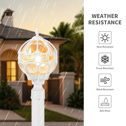 Outdoor Lamp Post Lights for Lawn Yard Driveway, White Outside Globe Aluminum Post Light, Anti-Rust Pier Mount Post Lighting Fixtures, Sphere Waterproof Exterior Pole Post Light (1 Pack)