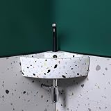 Diseño de esquina montado en la pared---El Lavabo pequeño de pared está montado en la pared, lo que es especialmente adecuado para su instalación en la esquina de la pared para utilizar eficazmente la distribución del espacio interior. Minimiza el espacio que toca el suelo, proporcionando más flexibilidad para apartamentos pequeños o áreas estrechas.