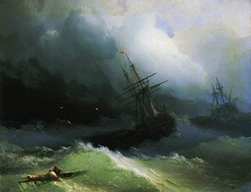 Art mural navires dans la mer orageuse tableau grand format salon contemporain