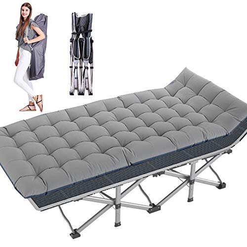NAIZEA Folding Camping Cot, Double Layer Oxford Strong Heavy Duty Wide Sleeping Cots with Carry Bag, Portable Travel Camp Cots Foldable Bed Military Cot for Indoor & Outdoor (Pearl Cotton Pad)