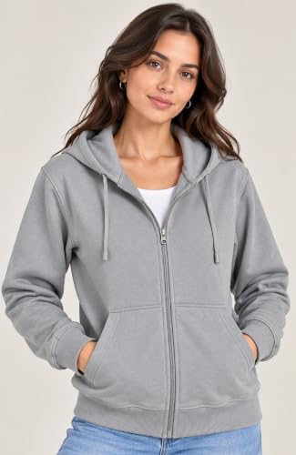 Image of SANE ORIGINALS Women's Cotton Blend Fleece Zip Up Hoodie Sweatshirt, Warm Winter Full Zip Jacket with Kangaroo Pockets