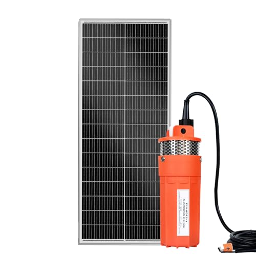 DCHOUSE Bomba Solar 12V para Pozo Profundo, Bomba Sumergible 96W con Panel Solar 100W, Ideal para Riego y Suministro de Agua
