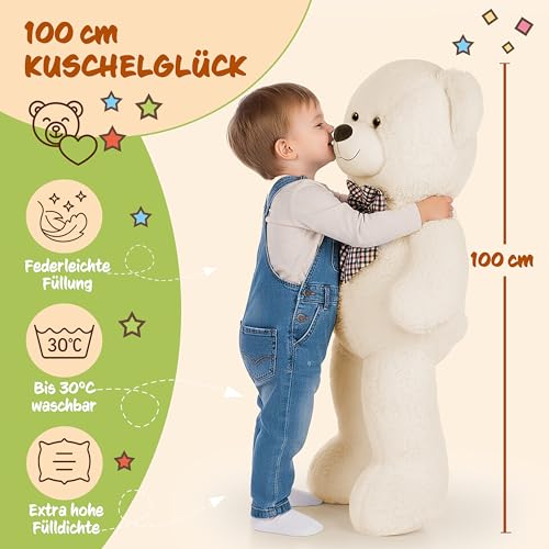 monzana® Teddybär L - XXXL 50-175cm Weiches Fell Schleife Tatzendruck Geschenk Plüschtier Kuscheltier Stofftier Riesen Teddy Bär