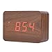 Kadimendium Gentle LED Lights Powered by 3 AAA Batteries Wooden Clock Alarm Clock Alarm Wood Digital Alarm Clock for Bedroom Office School (Brown Wood + red Light)