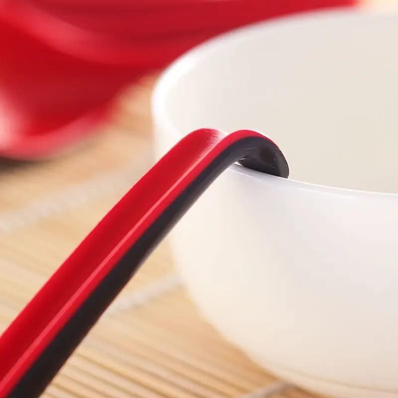 Miniatura 7 de Paquete de 6 cucharas de sopa asiática roja y negra de 6.5 pulgadas con gancho, cuchara china japonesa estilo coreano Fuji, perfecta para sopas de