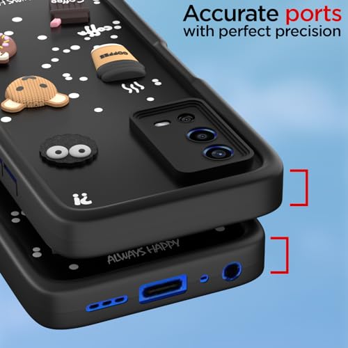 Image of Pikkme Back Cover for Oppo A55 | Cute Fun Cartoon 3D Bear Silicone Full Body Protection Bumper Case (Black)