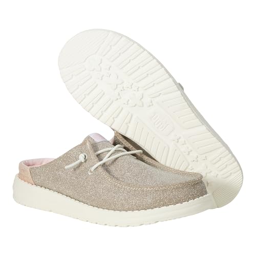 Image of HEYDUDE Women's Wendy Slip Metallic Sparkle Slip On Shoe | Lightweight Flexible Casual Sneaker Mule with Elastic Laces