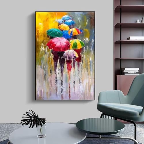 IHHGNB Pinturas al óleo abstractas de chicas con paraguas, impresiones en lienzo, pósteres artísticos e impresiones, arte mural moderno, decoración del hogar, 50 x 70 cm (20 x 28 pulgadas), sin marco