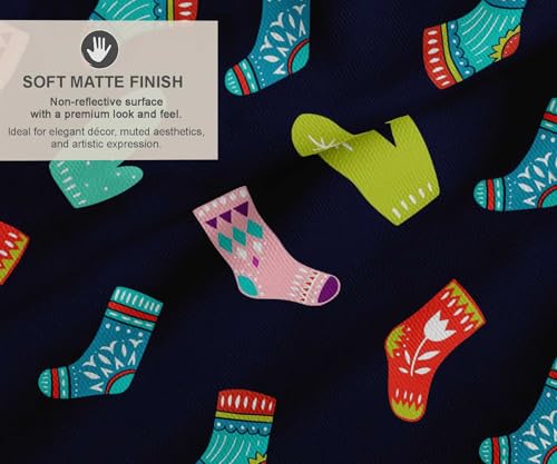 Image of Soimoi Blue Cotton Canvas Fabric Socks & Gloves Folk Art Print Fabric by the Meter 42 Inch Wide