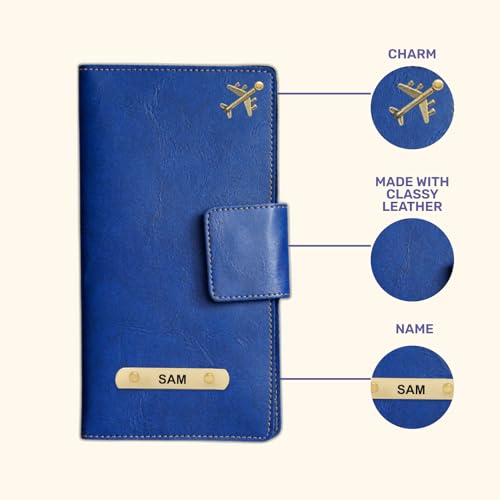 Image of Customized Travel Wallet with Name Engrave | Personalised Passport Holder for Women | Customised Passport Cover for Men and Women | Travel Organizer Gift Wallet (Blue)
