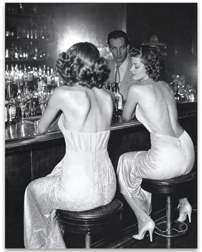 Vintage Hollywood Bar Scene - Ladies' Night Out 11x14 Unframed Poster Featuring Classic Black-and-White Photo of a 1940s Bar Scene, Retro Glamour for Elegant and Chic Lounge Décor