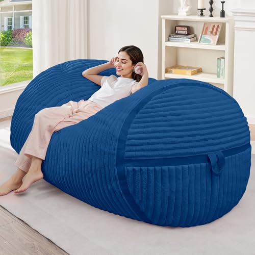 Image of 4FT Bean Bag Chair 4'Big Bean Bag Chairs with Adults, Large Beanbag Chair | Bean bag Lounger with Machine Washable Cover Corded Plush Fabric, Comfy Chairs for Living Room Bedroom Dorm, Blue