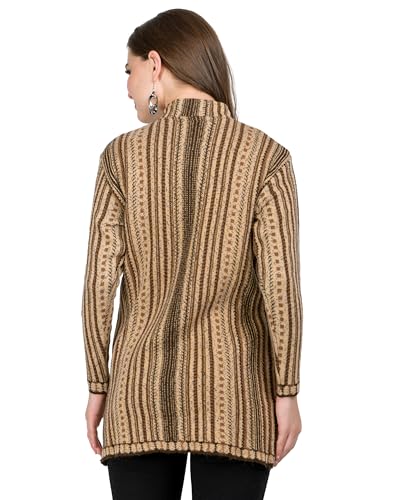 Image of LADYWILLINGTON Women Woolen Long Coat Warm Fabric Cardigan Winter Wear Pure Wool Thick Sweater For Women 100% Rainbow Wool Free Size Cotty With Side Pockets