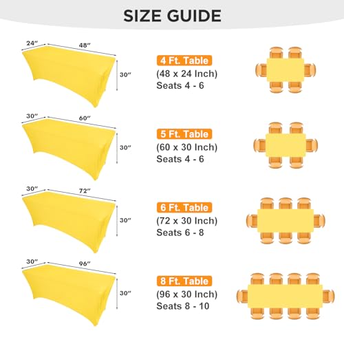 Image of SEPARO 2 Pack 6 Ft Yellow Table Cover Fitted Rectangular Tablecloth Stretchable Fabric Table Cloth 6 ft Wrinkle-Free for Party Tradeshows Banquet Weddings Cocktail