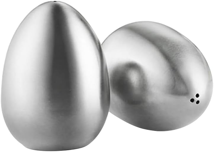 Amosfun Egg Shaped Stainless Steel Pepper Shaker and Sugar Seasoning Container Compact Kitchen Spice Jar 2.16X2.16X2.75 Inch for Cooking and Dining