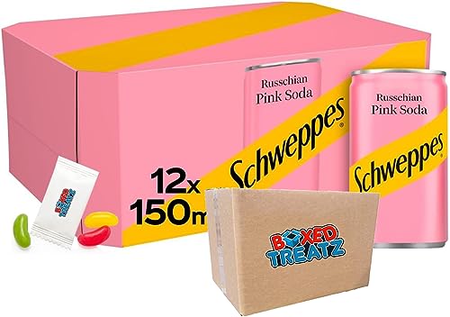 Russchian Pink Soda Sparkling Soft Drink Can 150ml An Aromatic Blend Of Lemon, Lime And Orange Flavours Soft Drinks Mini Cans 150ml 12-24Pcs Boxed Treatz (Schweppes Russchian 12x150ml)