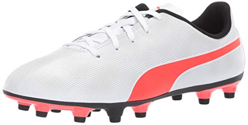 PUMA Unisex-Kid's Rapido FG Sneaker, White-Light Gray Heather-Black-red Blast, 3.5 M US Big Kid