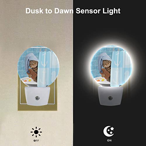 Image of EKOBLA Funny Cat Night Light, Cat with Shower Cap in Tub Night Lights Plug Into Wall with Dusk to Dawn Sensor