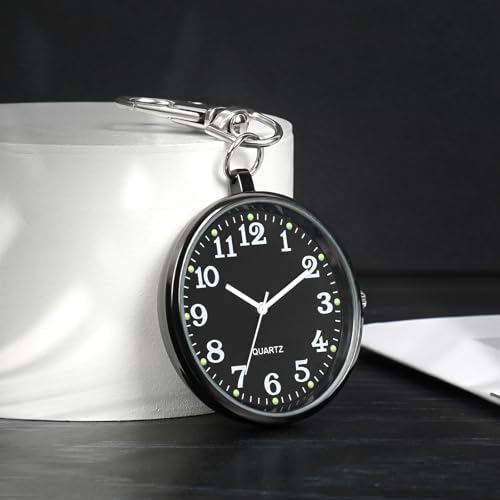 Image of Minimalist Ultra Thin Open Face Quartz Pocket Watch with Key Buckle Unisex Portable Unisex Pocket Watch