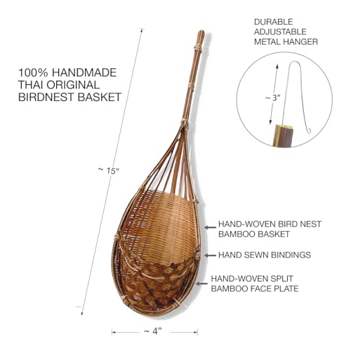 PANWA Handmade 100% Thai Bamboo Hanging Orchid Basket – 4 Inch Set of 3