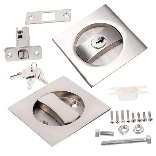 Cerradura para puerta corrediza tipo bolsillo de aleación de zinc cepillado con llave, cerradura invisible para privacidad para dormitorio, baño y oficina, resistente a la corrosión