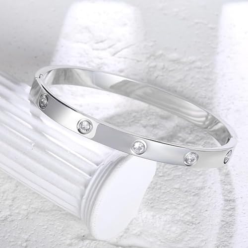 Image of Okos Gold Plated Fashion Jewellery Stainless Steel Anti Tarnish Cuff Band Style Bangle Bracelet with White CZ Stones For Girls and Women CO0025