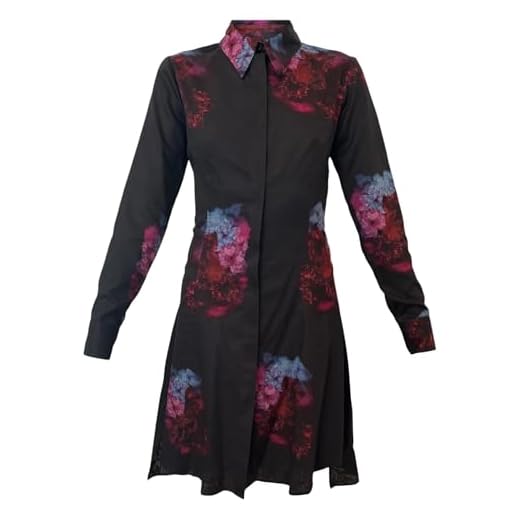 Jonathan Cohen, Floral Print Long Sleeve Shirt Dress, S, Black Multi