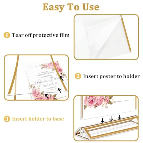 Image of Climberty 4 Pack Acrylic Gold Sign Holder, Double Sided A4 Menu Stand, Clear Vertical Table Display for Restaurant Menus, Office Flyers, Acrylic Photo Frame, Desk Brochure Holder