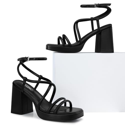 Women Chunky Platform Heels: 3.9 Inch High Heel Prom, Wedding, Party, Square Open Toe Heeled Sandals, Strappy Comfortable Sexy Dressy Heels3