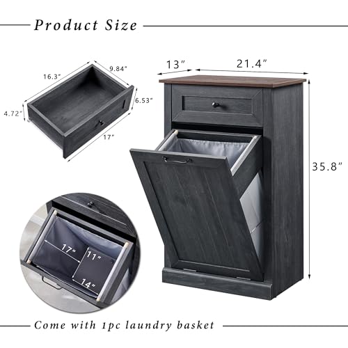 Image of IFGET Tilt Out Trash Can Cabinet, Trash Cabinet w /Drawer, Dark Grey