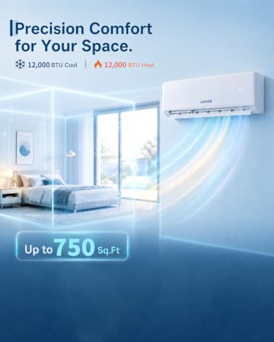 Image of Garvee 12000 BTU Mini Split AC /Heating System, 17 SEER2 Inverter Split System Air Conditioners, Ductless Wall Mount Heat Pump, AC Unit Cool Up to 750 Sq. Ft, Wi-Fi Enabled, Works with Alexa, 230V