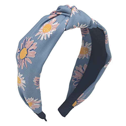 Knot Headband for Women Girls,Sun Flower Headbands Wide Headbands Turban Headband Hair Band Bandana Hairband Head Band Wrap with Bow Cloth Wrapped Headwear,Blue
