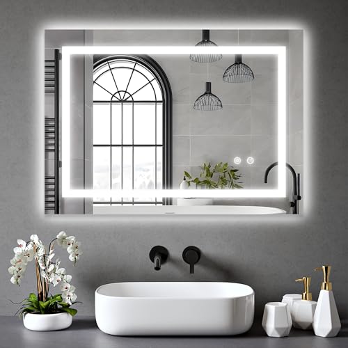 BELOFAY 500x700mm Bathroom LED Mirror, Illuminated Bathroom Toughened Mirror with LED Lights, Dimmable, Anti-fog, Shatter-Proof, Tempered, Wall Mirrors, with Demister Pad Clara
