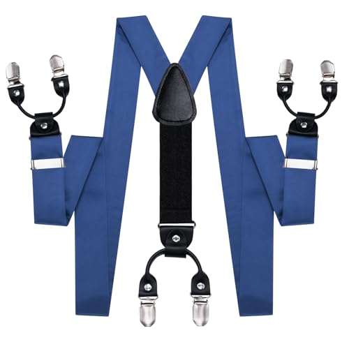Image of Hi-Tie Men Suspender Bowtie Set Suspenders Pre-tied Bow Tie Pocket Square Cufflinks Adjustable Y Shape 6 Clips Braces Tuxedo