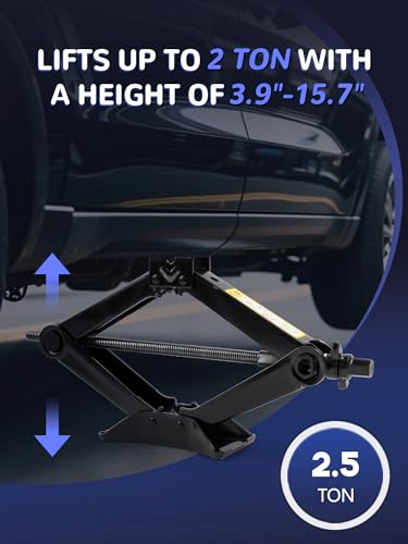 Image of Spare Tire Jack Tool Kit w / Labor-Saving Ratchet Wrench for 03-21 Ram 1500 | Heavy Duty 2.5 Ton Scissor Lift Jack with Leather Storage Bag | Rust & Corrosion Resistance | Push-button lock | Anti-Rattle