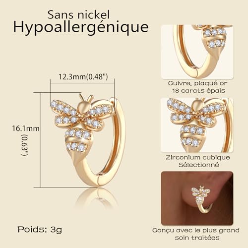 Boucles d'oreilles or et zircon avec fermoir créole sécurisé et durable