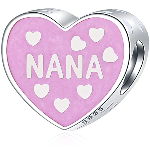 Pink Enamel Nana Heart Charm, Fits Pandora Mothers Day Bracelet, 925 Sterling Silver I Love You Nana Beads, Gift For Grandmom/Nonna/Nanny/Christmas #TOP6