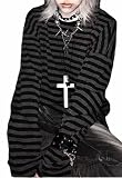 Grunge Clothes for Women Striped Goth Shirt Y2k Punk Tops Long Sleeve Aesthetic Shirts Harajuku Pullover