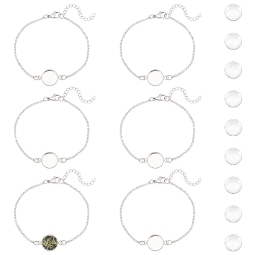 UNICRAFTALE 12 Set Stainless Steel Bezel Bracelet Blanks with 12mm Cabochon