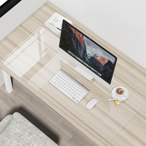 Schreibtischunterlage Transparent, 90x40x0.15cm Große Schreibtischunterlage Durchsichtig Klar Schreibtischmatte Rutschfeste Wasserdichte Runde Kanten Schreibunterlage Kinder Mauspad für Büro Zuhause