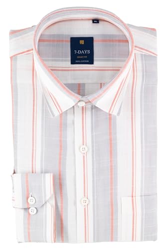 Image of 7-DAYS Men's Premium Striped Shirt - 100% Cotton, Tailored Fit (Between Slim & Regular), Full Sleeve, with Pocket - Smart Office & Casual Look
