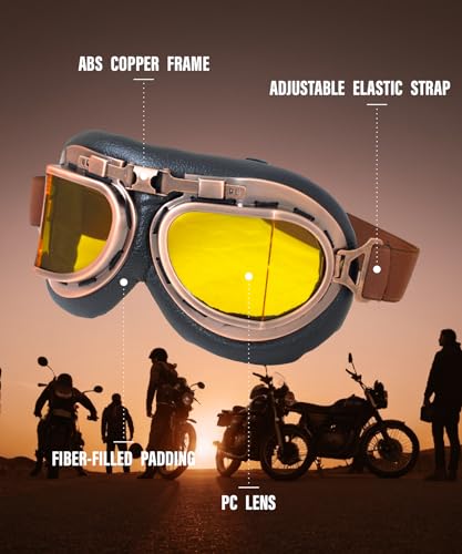 CRG Sports Motorcycle Goggle Vintage Aviator Pilot Style Motorcycle Cruiser Scooter Goggle for Man,Women, Adult - Thumbnail 4