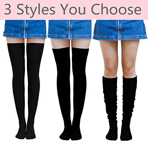 Anvei-Nao Thigh High Socks For Women Girls Over Knee Socks Warm Winter Leg Warmers Black #TOP2
