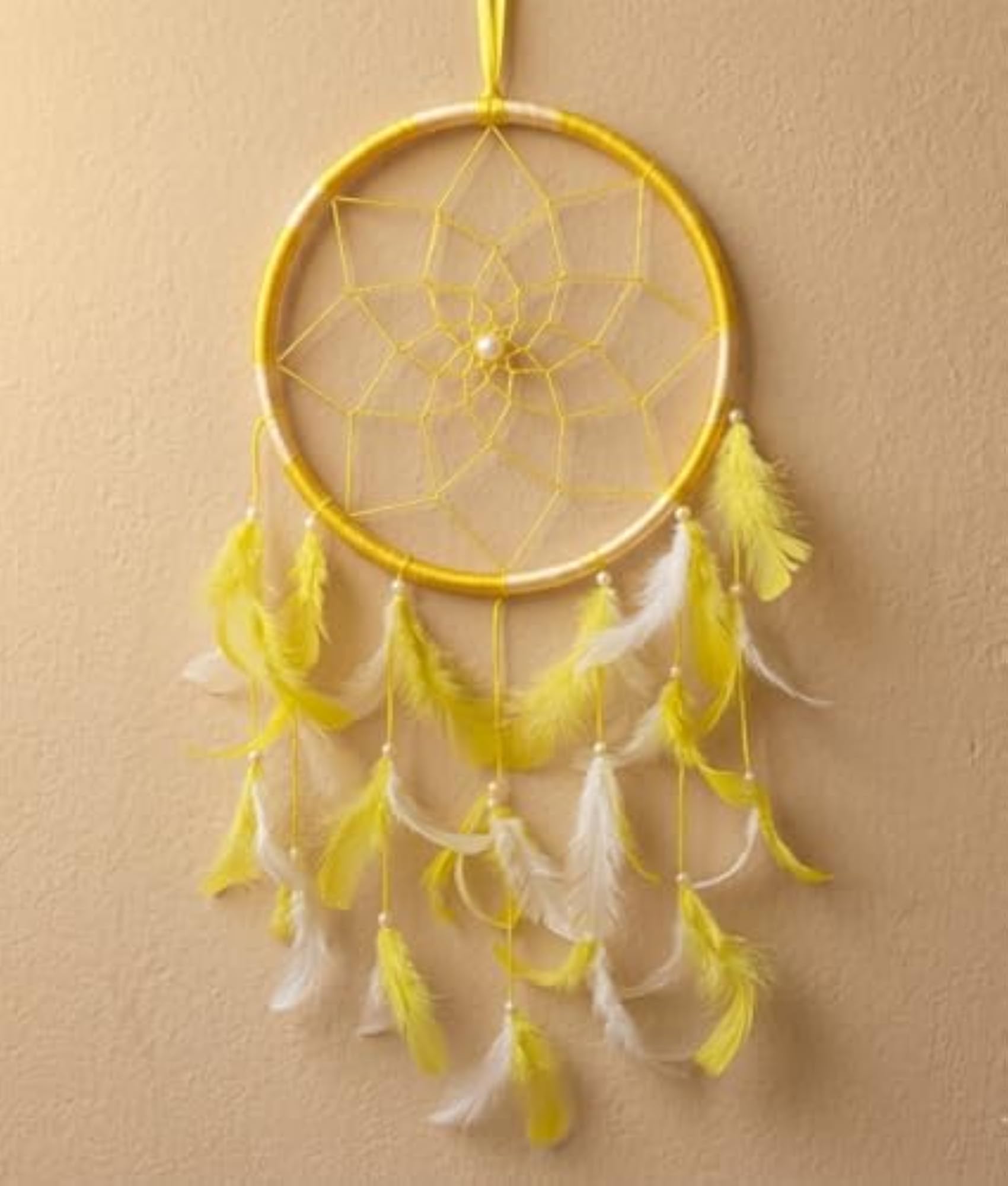 Handmade Dreamcatcher with Multicolor & Yellow Feathers