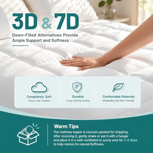 Premium Quilted 1000GSM Luxury Extra Thick Mattress Topper, King Size Cooling Mattress Pad, Overfilled Plush, Cloud-Like Comfort, Breathable, 8-21" Deep Pocket (White, King) - 3