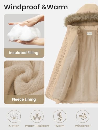 XMWEALTHY Girls' Winter Puffer Coat Kids Warm Windproof Long Parka Hooded Jacket with Fur Trim3