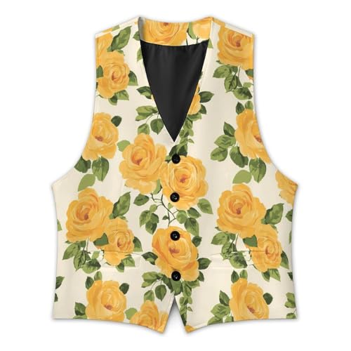 Yellow Rose Trendy Vest Suit for Men V Neck Formal Dress Waistcoat Vests Business Slim Fit2